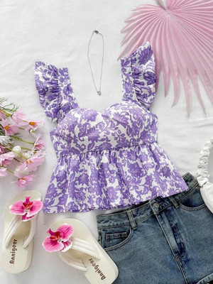 NiloBerry Party Floral Print Women Purple Top