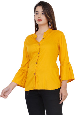 SUBH LAXMI Casual 3/4 Sleeve Solid Women Yellow Top