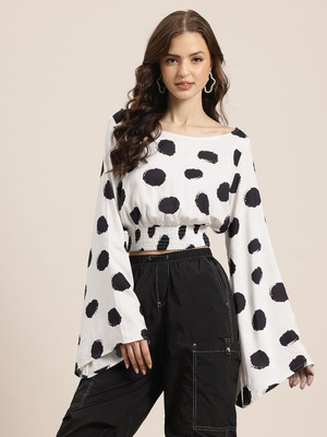 HERE&NOW Casual Printed Women White Top