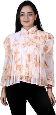 Pushbela Casual Printed Women White, Beige, Brown Top