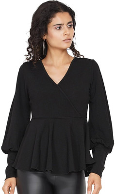 ETICO Casual Solid Women Black Top