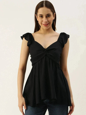 VYMO Casual Solid Women Black Top