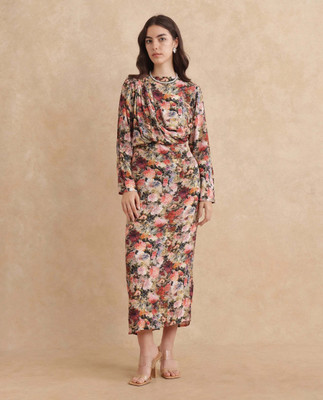 RAREISM Women Fit and Flare Multicolor Midi/Calf Length Dress
