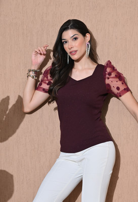 IUGA Casual Solid Women Purple Top