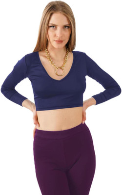 THE BLAZZE Casual Solid Women Blue Top