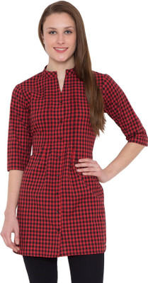 HouseOfCommon Casual Checkered Women Red Top