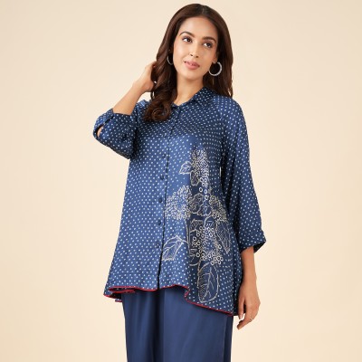 Akkriti by Pantaloons Casual Printed Women Dark Blue Top