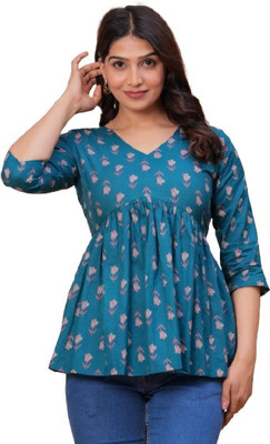 Minakshi Formal Floral Print Women Blue Top