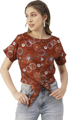 moomaya Casual Printed Women Orange Top
