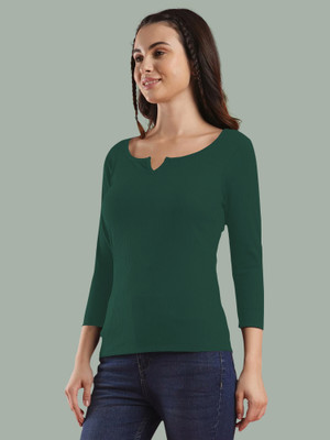 Kashonaa Casual Solid Women Dark Green Top
