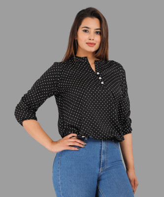 himanc Casual Self Design Women White, Black Top