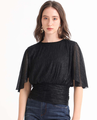 RAREISM Party Printed Women Black Top