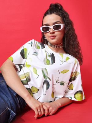 PURVAJA Party Floral Print Women White Top