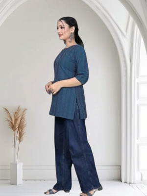 Kfashionbj Women Solid A-line Kurta(Dark Blue)