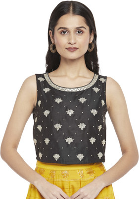 Akkriti by Pantaloons Party Embroidered Women Black Top