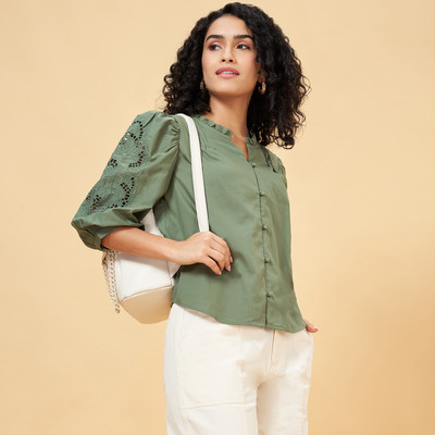 Honey By Pantaloons Casual Solid Women Green Top