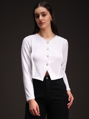 Emeros Casual Self Design, Solid Women White Top