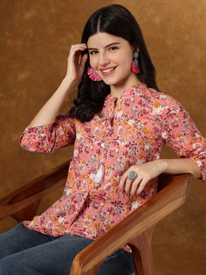 HERE&NOW Formal Printed Women Beige Top