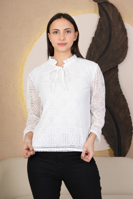 HouseOfCommon Casual Self Design Women White Top