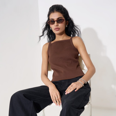 SF Jeans by Pantaloons Casual Solid Women Brown Top