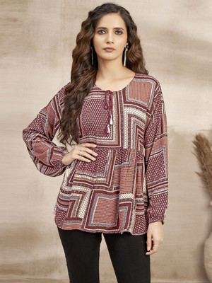 HouseOfCommon Casual Printed Women Brown, White, Purple Top