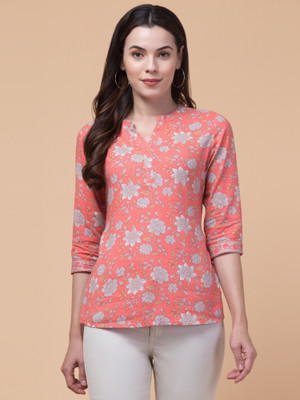 HouseOfCommon Casual Floral Print Women Pink Top