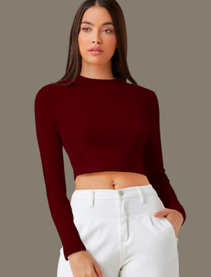 Dream Beauty Fashion Casual Solid Women Maroon Top