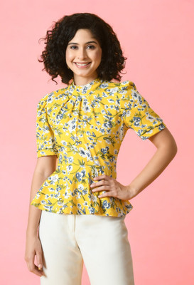 Arbiter Collection Party Self Design Women Yellow Top