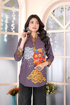 Sarvam creation Casual Graphic Print Women Purple Top