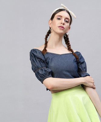 STREET9 Casual Sleeveless Solid Women Blue Top