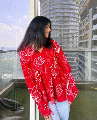 ASPIRETEXT Casual Printed Women Red Top