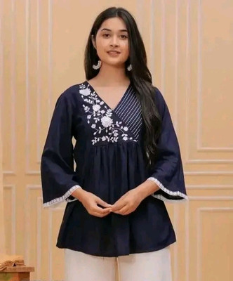 Laveena Fab Party Embroidered Women Blue Top