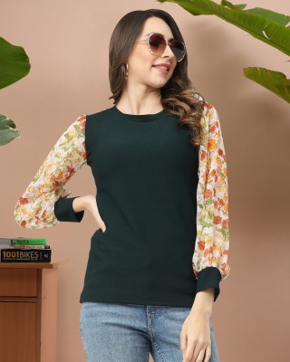 Ann Springs Casual Solid Women Green Top