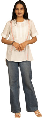Gailee Casual Embroidered Women White Top