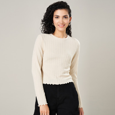 PEOPLE Casual Self Design Women White Top