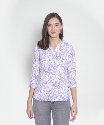 CRIMSOUNE CLUB Casual Printed Women Purple, White, Pink Top