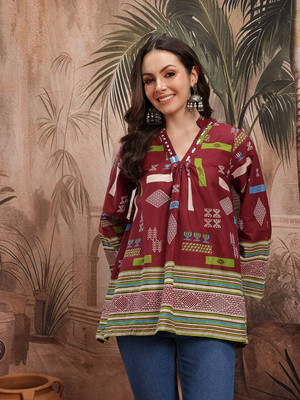 Sangria Casual Printed Women Maroon Top