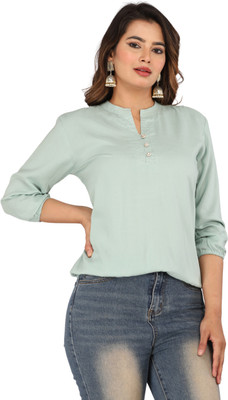 FASHION FALCON Party Solid Women Light Green Top