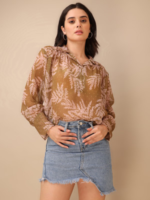 PURVAJA Casual Printed Women Light Green Top