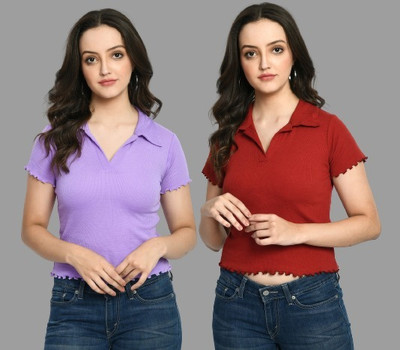 GLADLY Casual Solid Women Maroon, Purple Top
