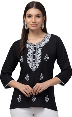 timorous fashion Women Embroidered A-line Kurta(Dark Blue)