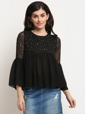 La Zoire Party Solid Women Black Top