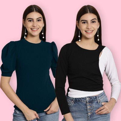 Tromko Casual Solid Women Black, Dark Green, White Top