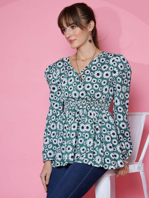 Sheetal Associates Casual Floral Print Women Green Top