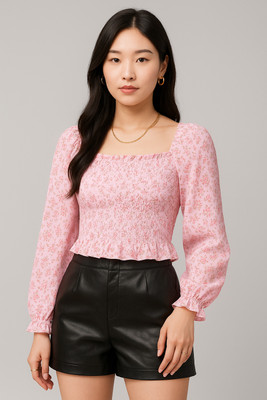 urban streetwear Casual Printed Women Pink Top