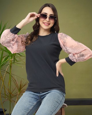 METRONAUT Casual Solid Women Black, Pink Top