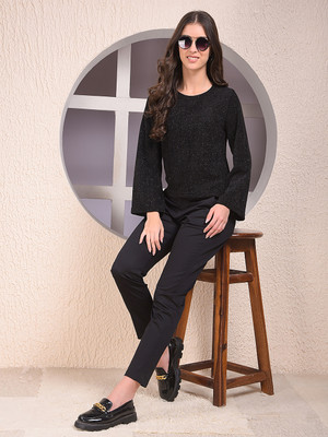 CRIMSOUNE CLUB Casual Striped Women Black Top