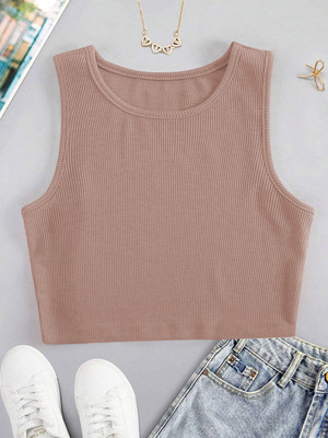 CILIMILI Casual Self Design Women Beige Top