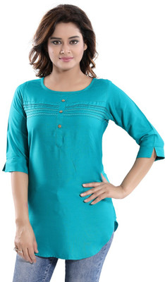 Dream Desi Casual Solid Women Light Blue Top