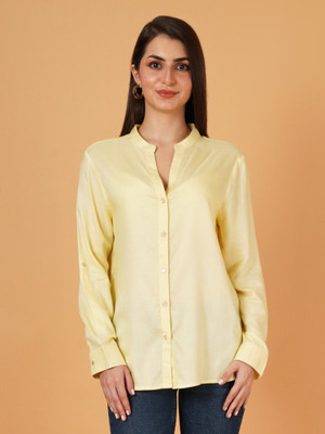 HEREANDNOW Casual Printed Women Yellow Top